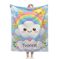 Personalized Rainbow Cloud Blanket | Custom Name | Colorful Kawaii Sky Flannel Throw Gift