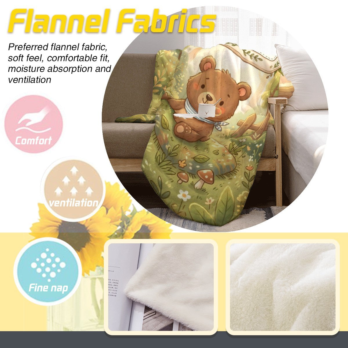 Personalized Woodland Bear Blanket | Custom Name | Storybook Forest Bandana Cozy Fleece Throw Gift