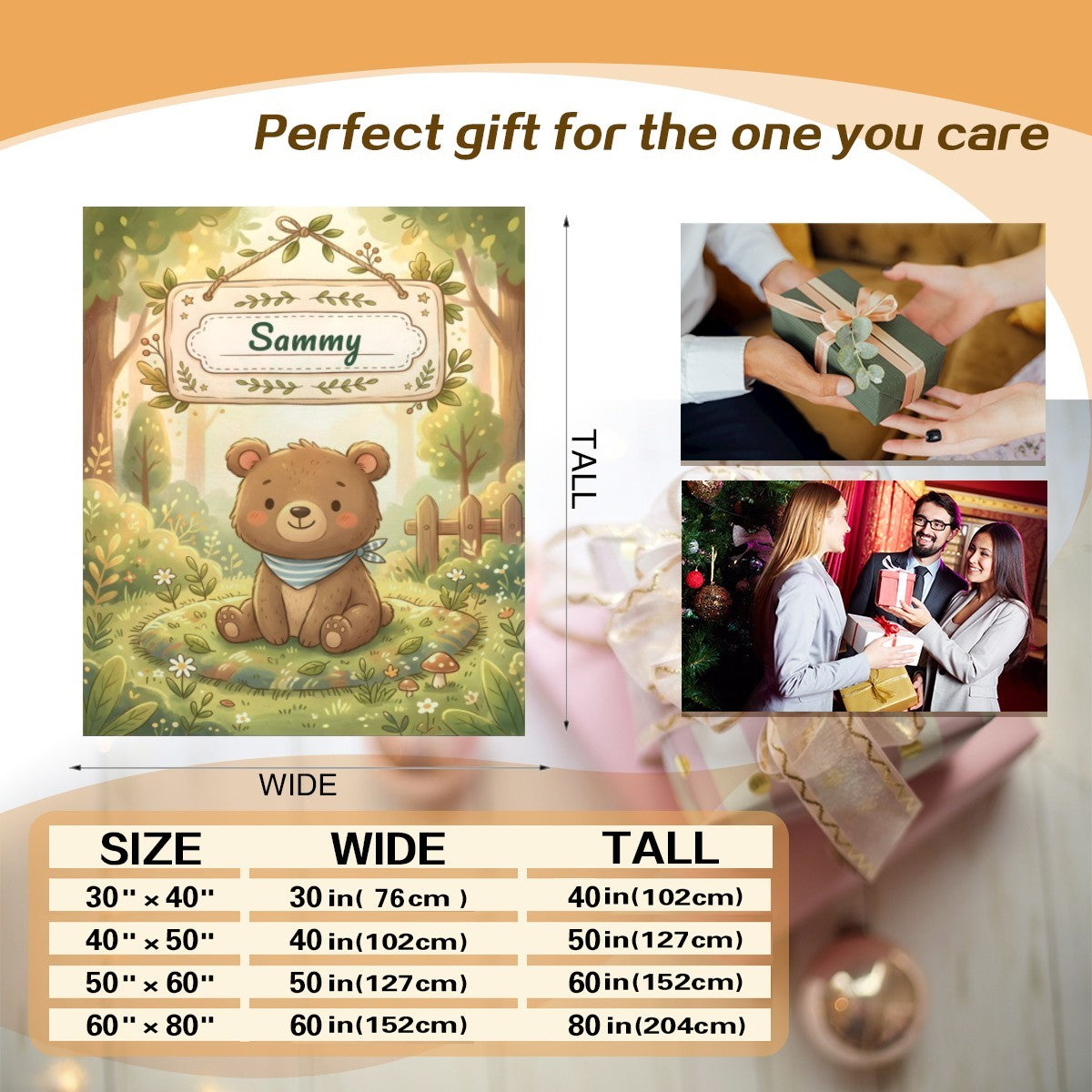 Personalized Woodland Bear Blanket | Custom Name | Storybook Forest Bandana Cozy Fleece Throw Gift