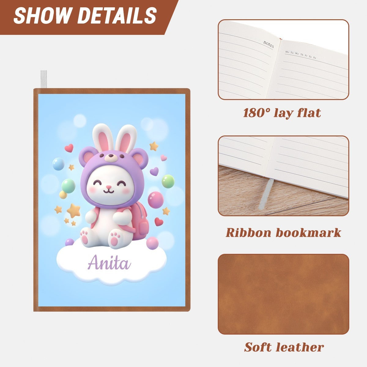 Personalized Kawaii Bunny Notebook | Custom Name | A5 Journal