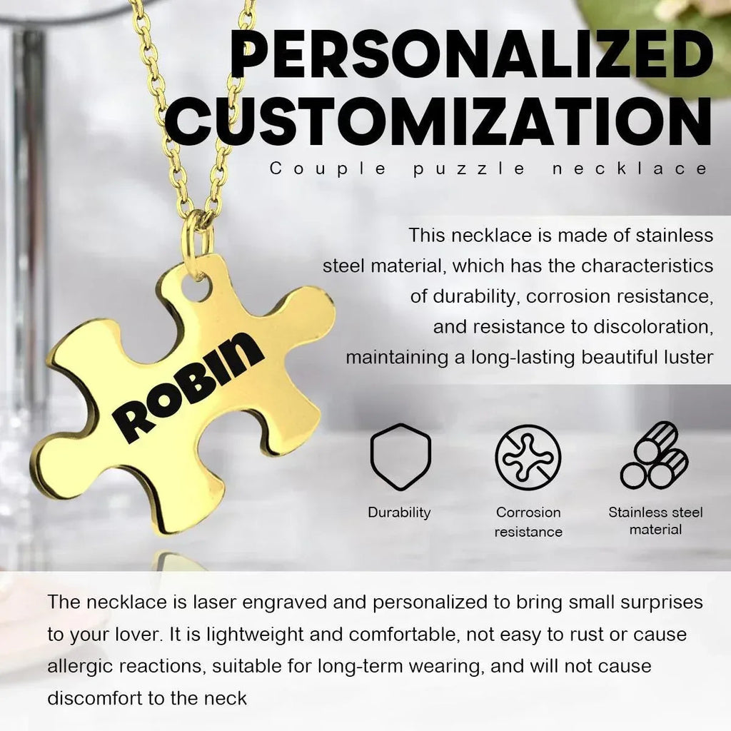 Personalized Puzzle Piece Necklace Set | Custom Name Matching Gift