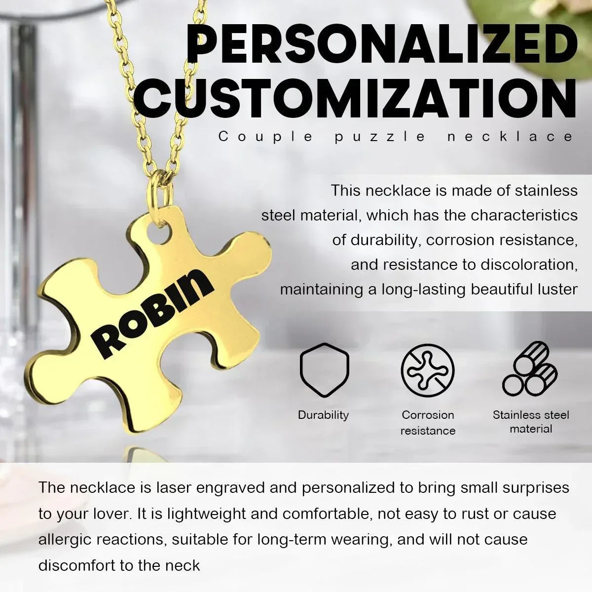 Personalized Puzzle Piece Necklace Set | Custom Name Matching Gift