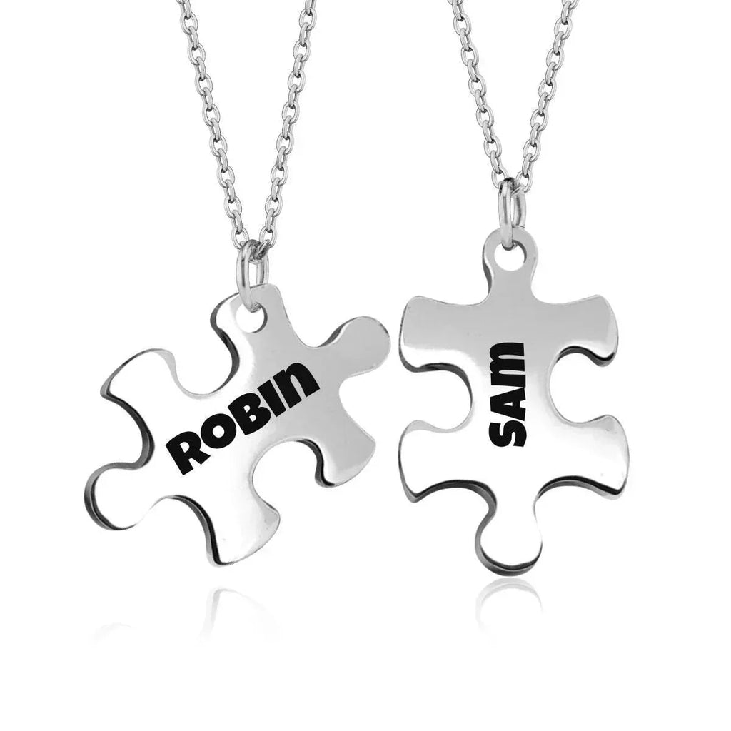 Personalized Puzzle Piece Necklace Set | Custom Name Matching Gift